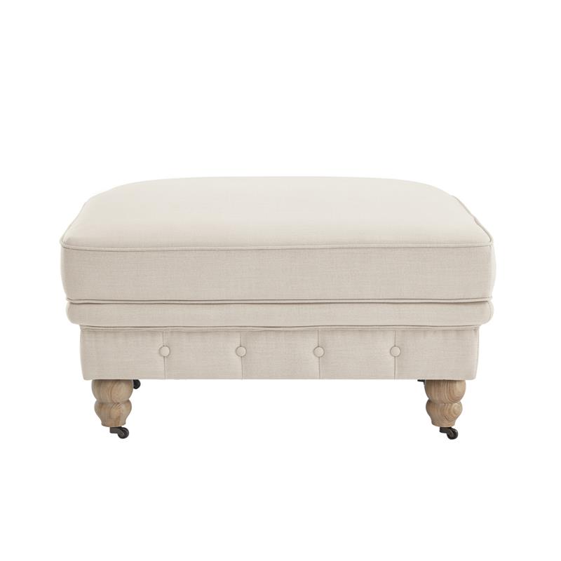 Londynn Cocktail Ottoman Beige Linen Button Tufted Sinuous Springs