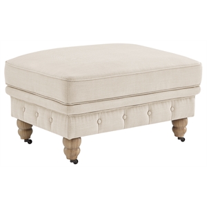 Londynn Cocktail Ottoman Beige Linen Button Tufted Sinuous Springs