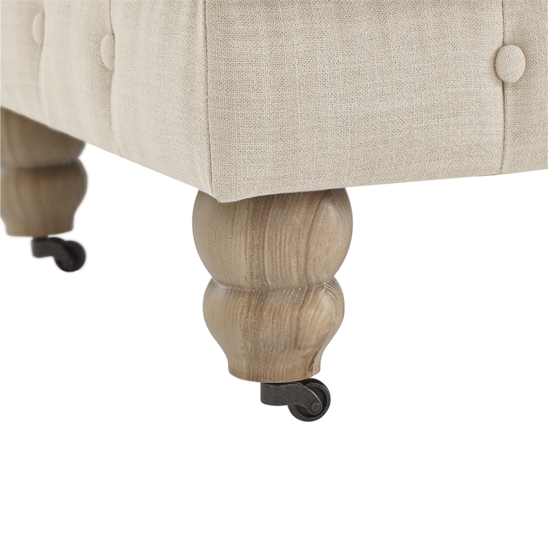Londynn Cocktail Ottoman Beige Linen Button Tufted Sinuous Springs