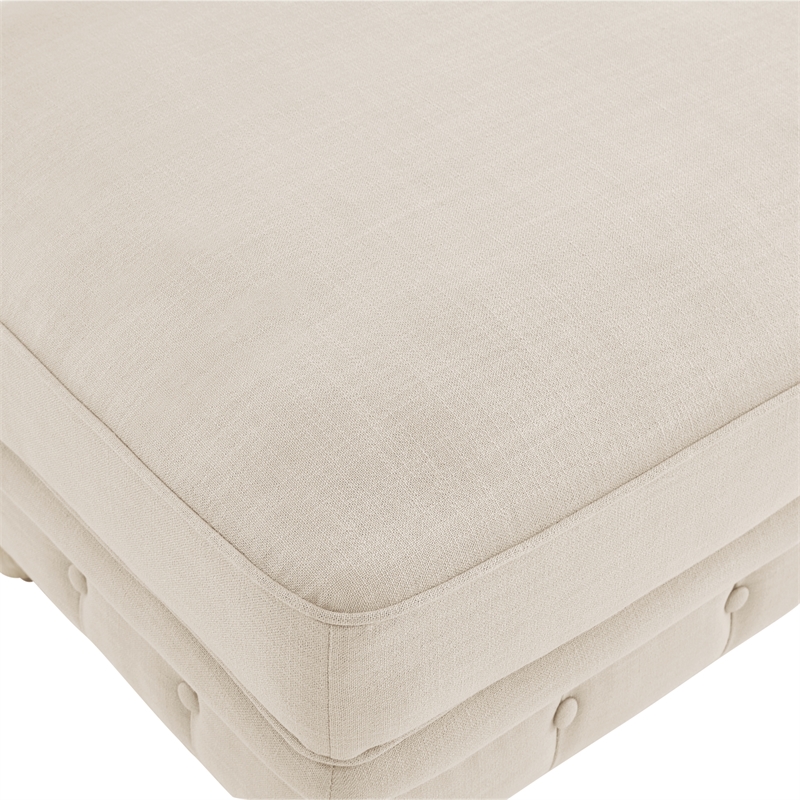 Londynn Cocktail Ottoman Beige Linen Button Tufted Sinuous Springs
