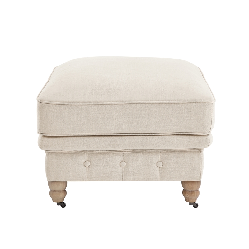 Londynn Cocktail Ottoman Beige Linen Button Tufted Sinuous Springs