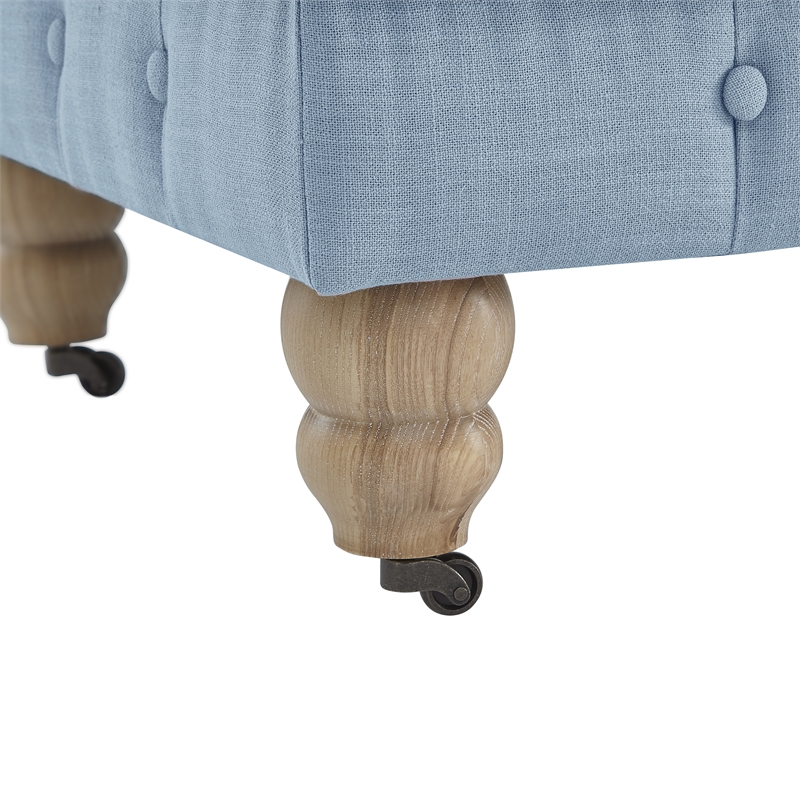 Londynn Cocktail Ottoman Light Blue Linen Button Tufted Sinuous Springs