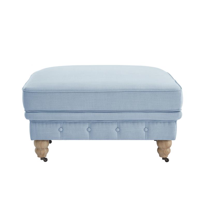 Londynn Cocktail Ottoman Light Blue Linen Button Tufted Sinuous Springs