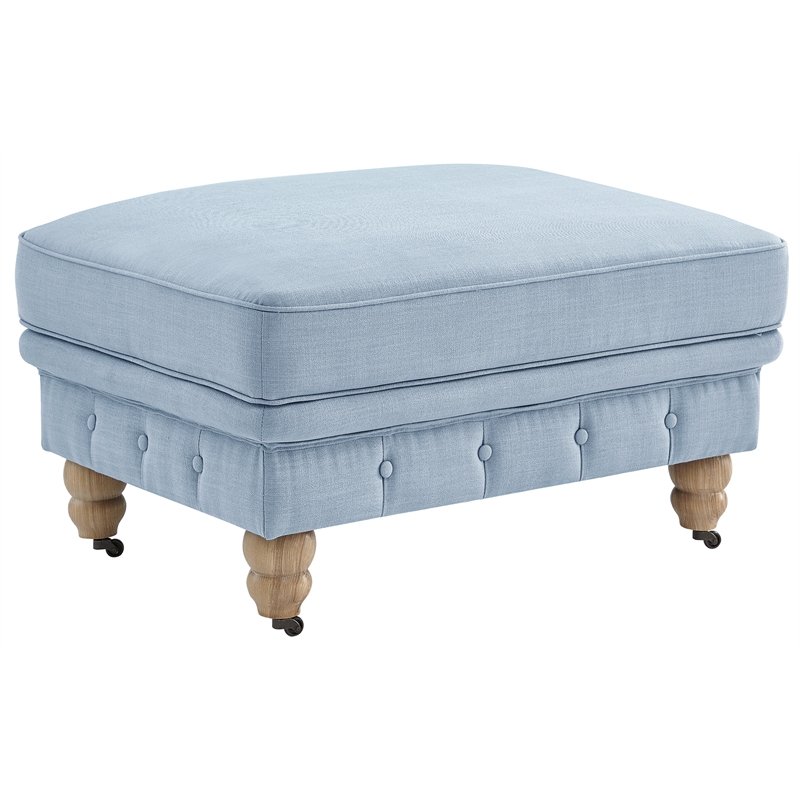 Londynn Cocktail Ottoman Light Blue Linen Button Tufted Sinuous Springs