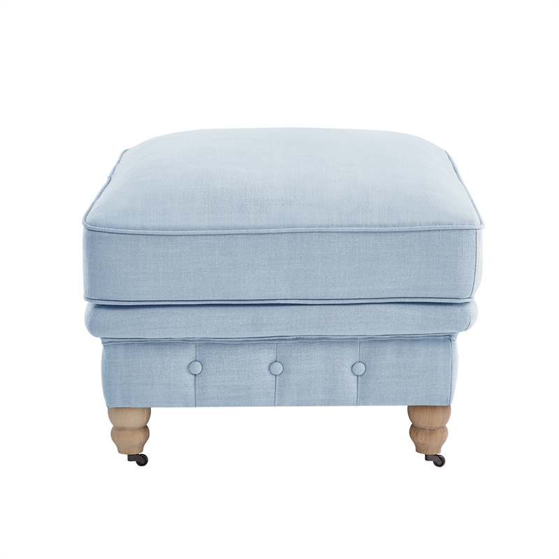 Londynn Cocktail Ottoman Light Blue Linen Button Tufted Sinuous Springs