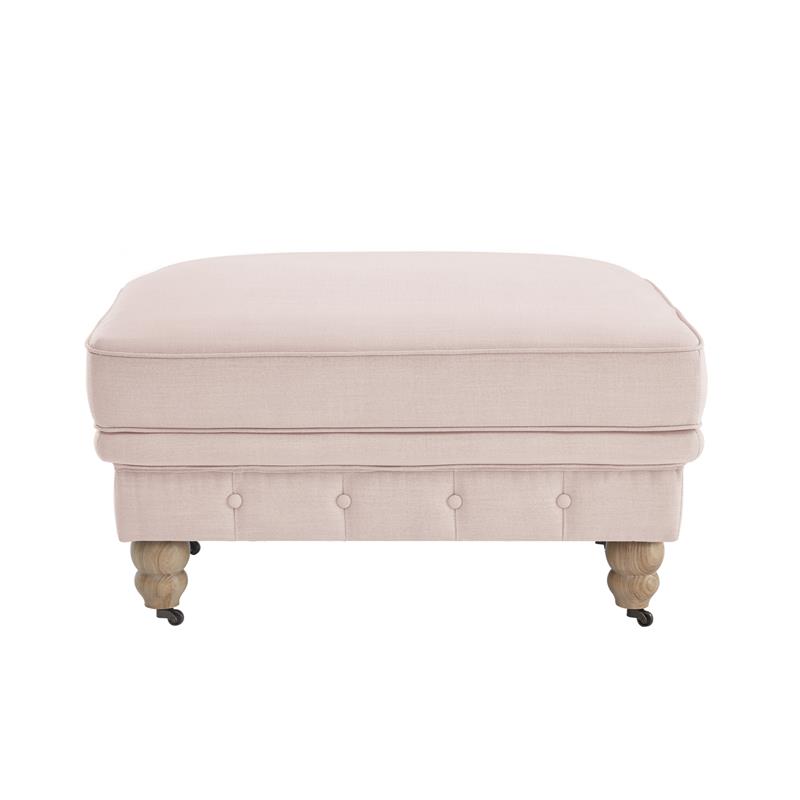 Londynn Cocktail Ottoman Pink Linen Button Tufted Sinuous Springs