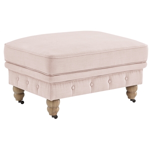 Londynn Cocktail Ottoman Pink Linen Button Tufted Sinuous Springs