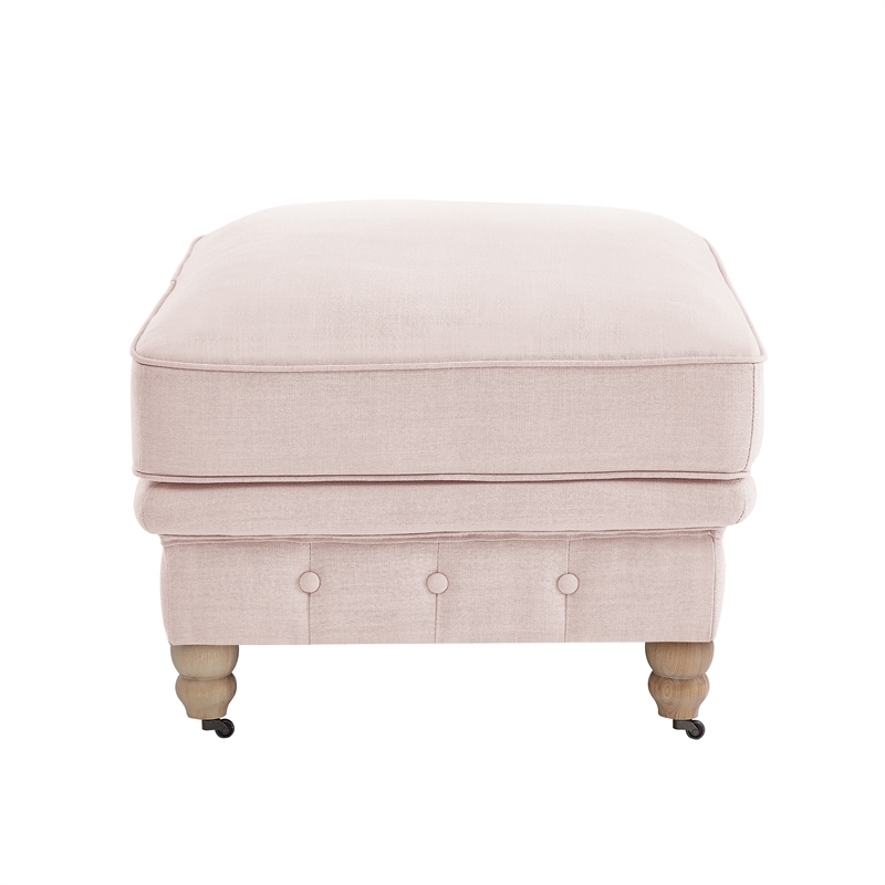 Londynn Cocktail Ottoman Pink Linen Button Tufted Sinuous Springs