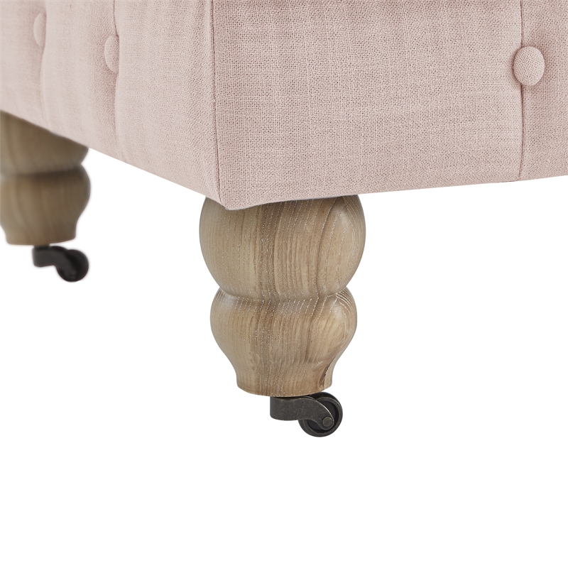 Londynn Cocktail Ottoman Pink Linen Button Tufted Sinuous Springs