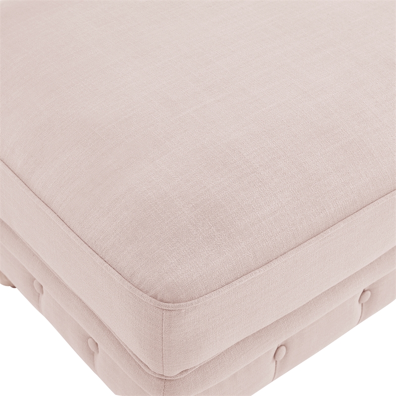 Londynn Cocktail Ottoman Pink Linen Button Tufted Sinuous Springs