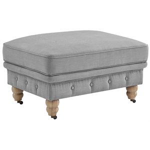 Londynn Cocktail Ottoman Light Grey Linen Button Tufted Sinuous Springs