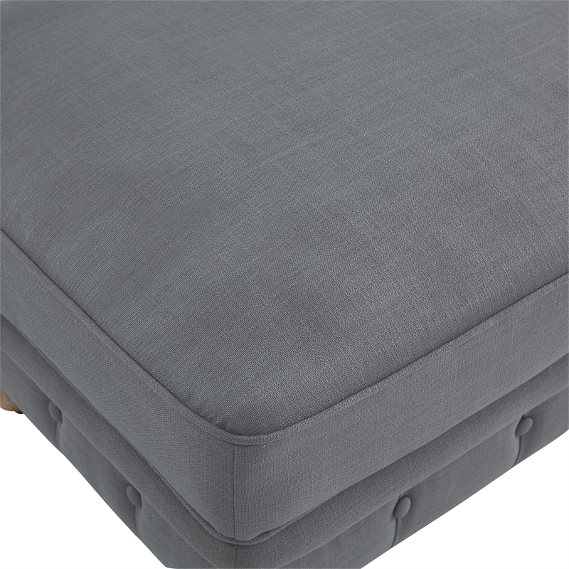 Londynn Cocktail Ottoman Dark Gray Fabric Linen Button Tufted Sinuous Springs