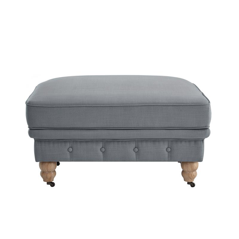 Londynn Cocktail Ottoman Dark Gray Fabric Linen Button Tufted Sinuous Springs