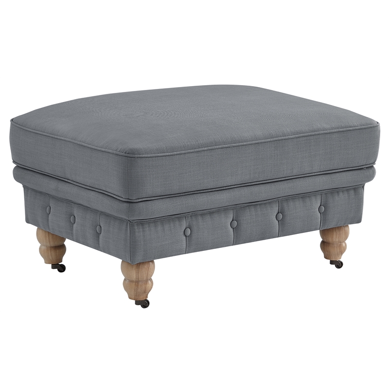 Londynn Cocktail Ottoman Dark Gray Fabric Linen Button Tufted Sinuous Springs