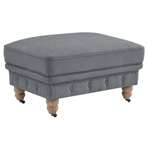 Londynn Cocktail Ottoman Dark Gray Fabric Linen Button Tufted Sinuous Springs