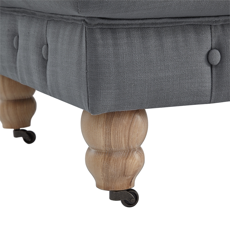 Londynn Cocktail Ottoman Dark Gray Fabric Linen Button Tufted Sinuous Springs