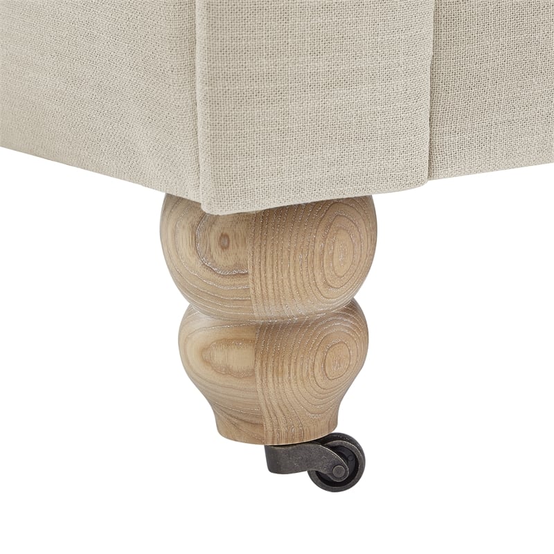 Londynn Sofa Beige Linen Button Tufted Rolled Arm Sinuous Springs