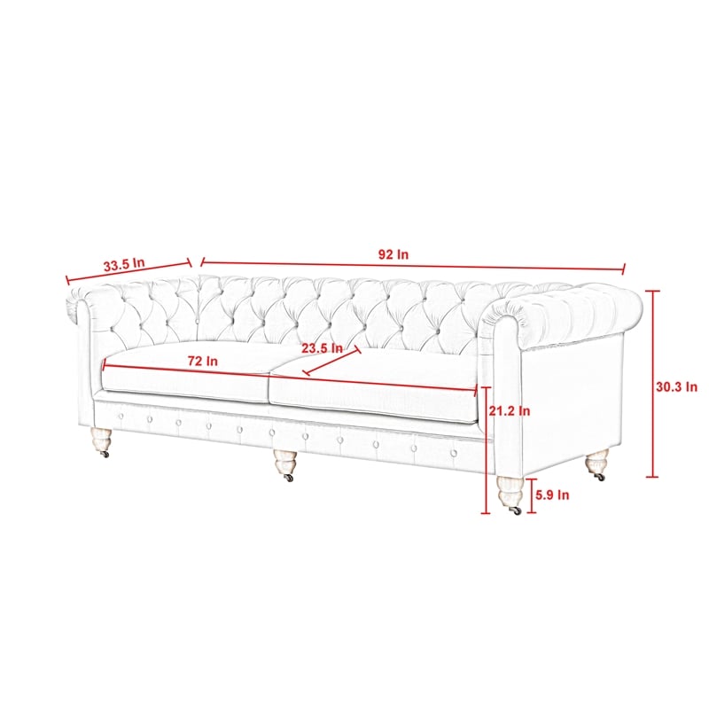 Londynn Sofa Light Grey Linen Button Tufted Rolled Arm Sinuous Springs