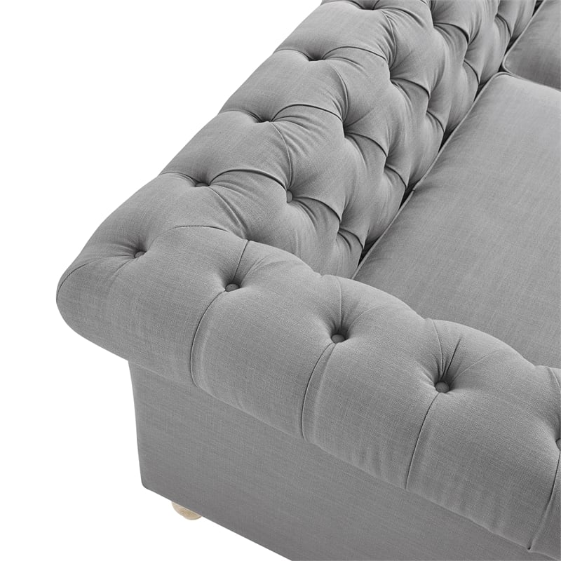 Londynn Sofa Light Grey Linen Button Tufted Rolled Arm Sinuous Springs