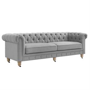 Londynn Sofa Light Grey Linen Button Tufted Rolled Arm Sinuous Springs