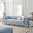 Londynn Sofa Light Blue Linen Button Tufted Rolled Arm Sinuous Springs