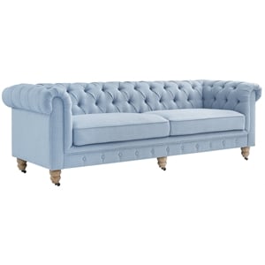 Londynn Sofa Light Blue Linen Button Tufted Rolled Arm Sinuous Springs