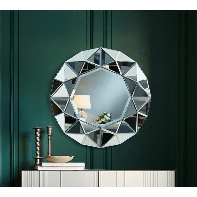 Bonnie Lailah Round Wall Mounted Mirror Accent Beveled Glass