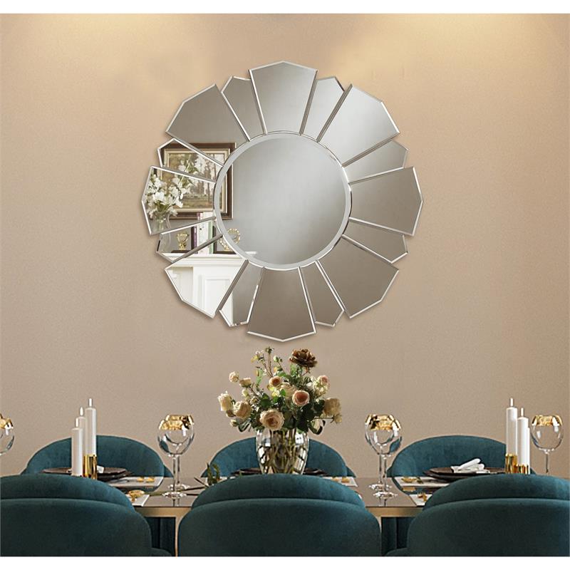 Emmalynn Evalyn Round Flower Shape Glass Silver Polished Accent Wall Mirror