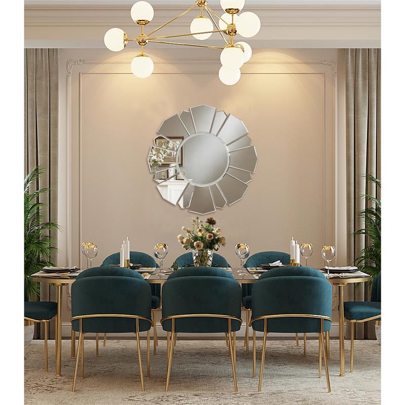 Emmalynn Evalyn Round Flower Shape Glass Silver Polished Accent Wall Mirror