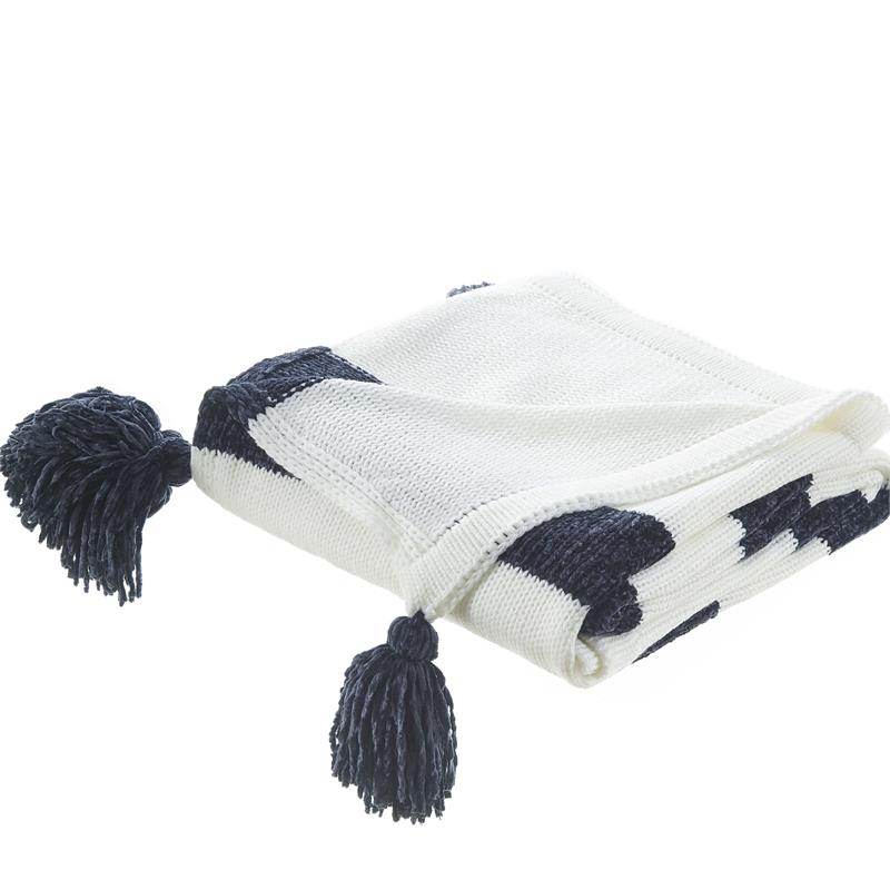 Viola Navy Acrylic 50x60 Inches 4 Corner Tassel Stripe Knit Throw Blanket