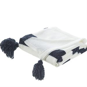 Viola Navy Acrylic 50x60 Inches 4 Corner Tassel Stripe Knit Throw Blanket