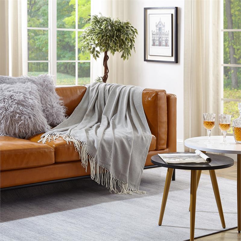 Nalani Light Grey Acrylic 50x60 Inches Faux Cashmere Fringe  Throw Blanket