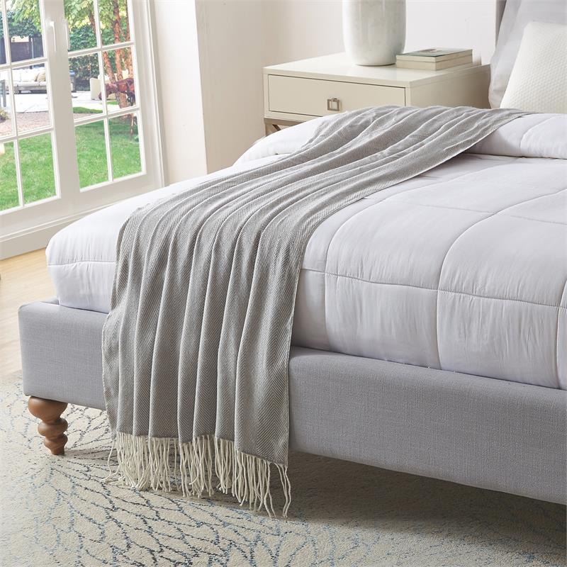 Nalani Light Grey Acrylic 50x60 Inches Faux Cashmere Fringe  Throw Blanket