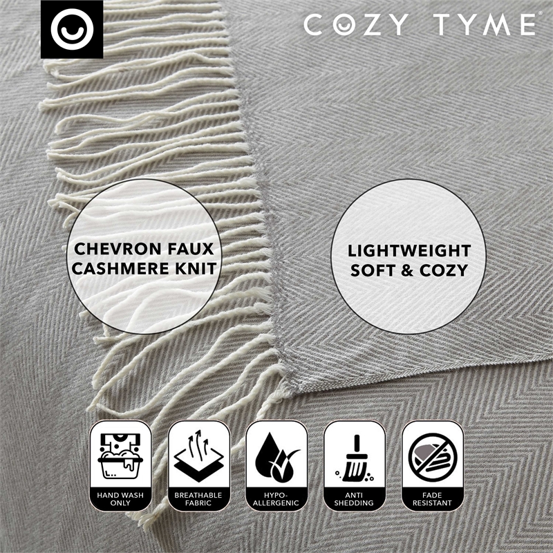 Nalani Light Grey Acrylic 50x60 Inches Faux Cashmere Fringe  Throw Blanket