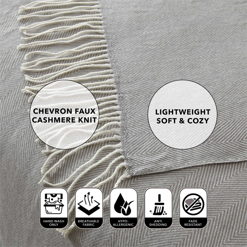 Nalani Light Grey Acrylic 50x60 Inches Faux Cashmere Fringe  Throw Blanket