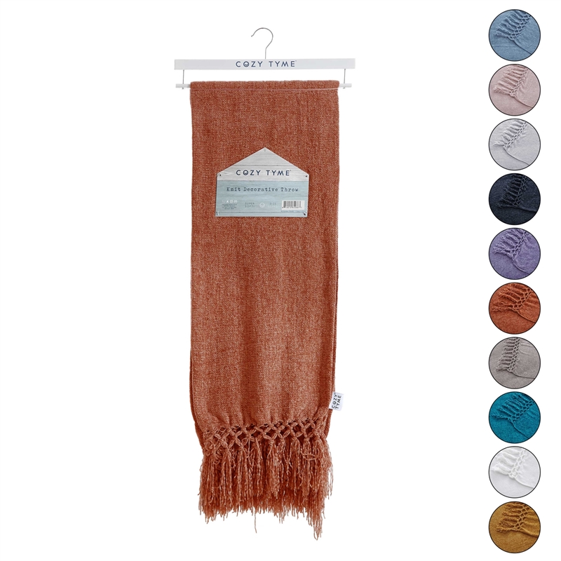 Derick Rust Polyester 50x60 Inches Chenille Tassel Knit Throw Blanket