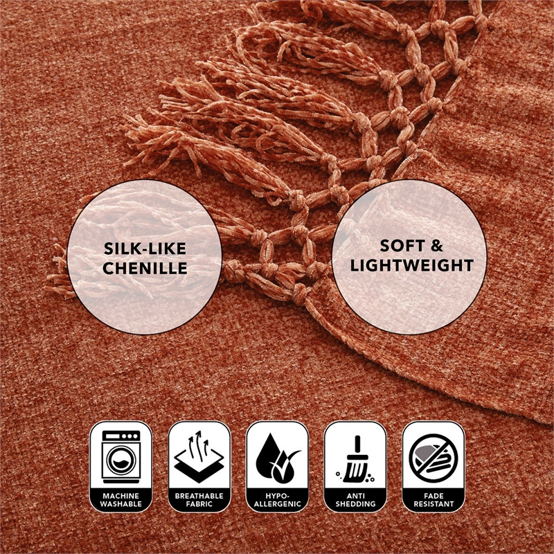 Derick Rust Polyester 50x60 Inches Chenille Tassel Knit Throw Blanket