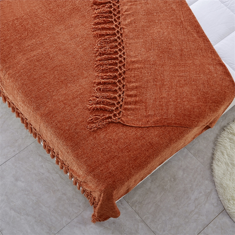 Derick Rust Polyester 50x60 Inches Chenille Tassel Knit Throw Blanket