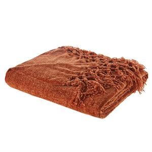 Derick Rust Polyester 50x60 Inches Chenille Tassel Knit Throw Blanket