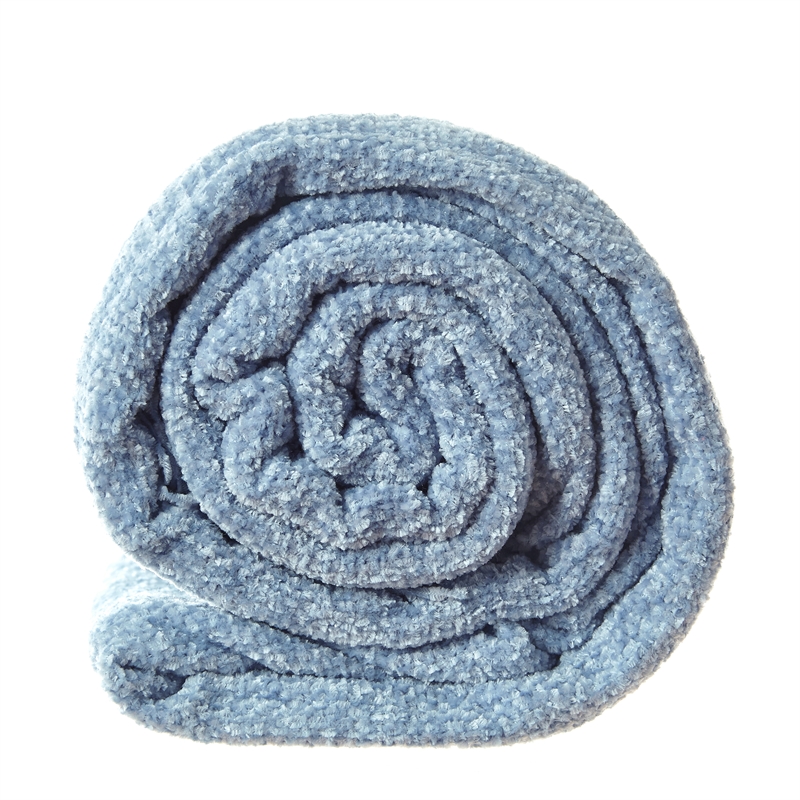 Derick Blue Polyester 50x60 Inches Chenille Tassel Knit Throw Blanket