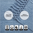 Derick Blue Polyester 50x60 Inches Chenille Tassel Knit Throw Blanket