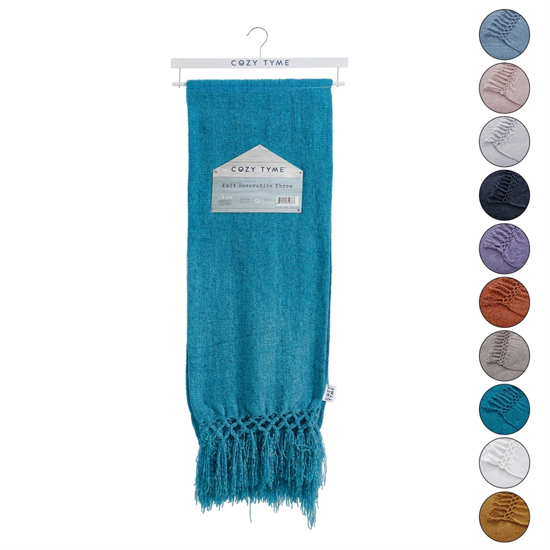 Derick Teal Polyester 50x60 Inches Chenille Tassel Knit Throw Blanket