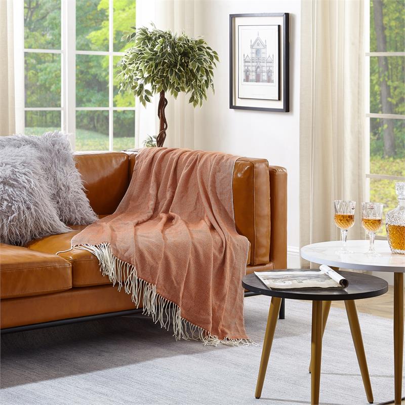 Nalani Rust Acrylic 50x60 Inches Faux Cashmere Fringe Throw Blanket