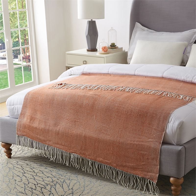Nalani Rust Acrylic 50x60 Inches Faux Cashmere Fringe Throw Blanket