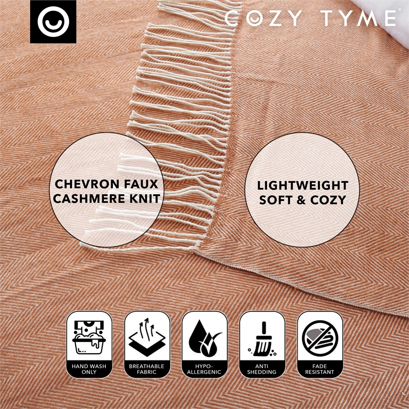 Nalani Rust Acrylic 50x60 Inches Faux Cashmere Fringe Throw Blanket