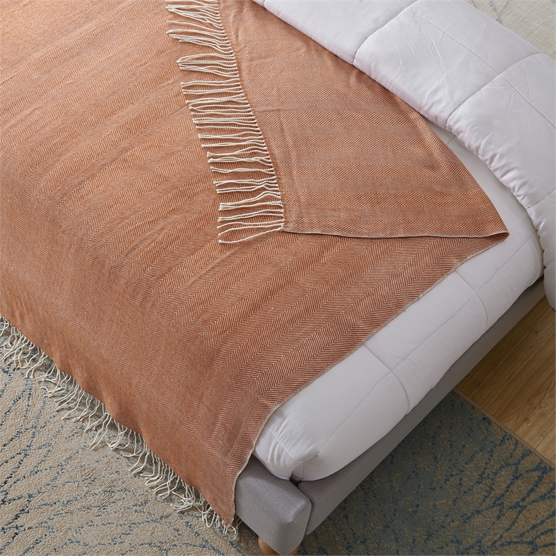 Nalani Rust Acrylic 50x60 Inches Faux Cashmere Fringe Throw Blanket