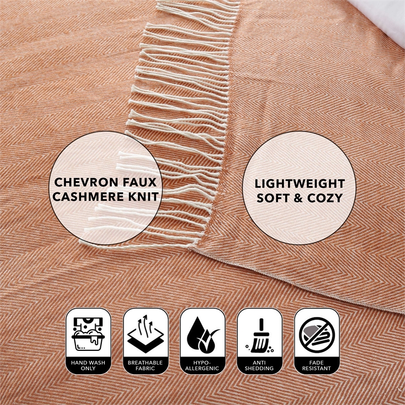 Nalani Rust Acrylic 50x60 Inches Faux Cashmere Fringe Throw Blanket