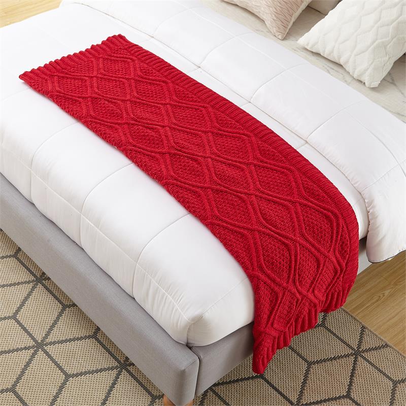 Jamar Red Polyester 50x60 Inches Chenille Diamond Cable Cozy Knit Throw Blanket