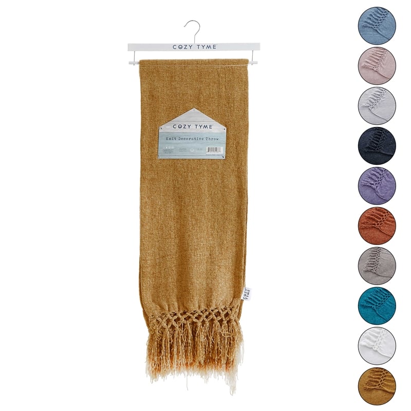 Derick Yellow Polyester 50x60 Inches Chenille Tassel Knit Throw Blanket