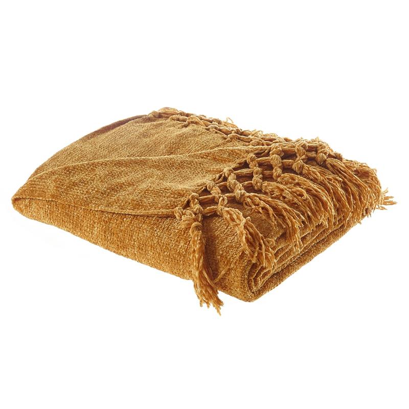 Derick Yellow Polyester 50x60 Inches Chenille Tassel Knit Throw Blanket